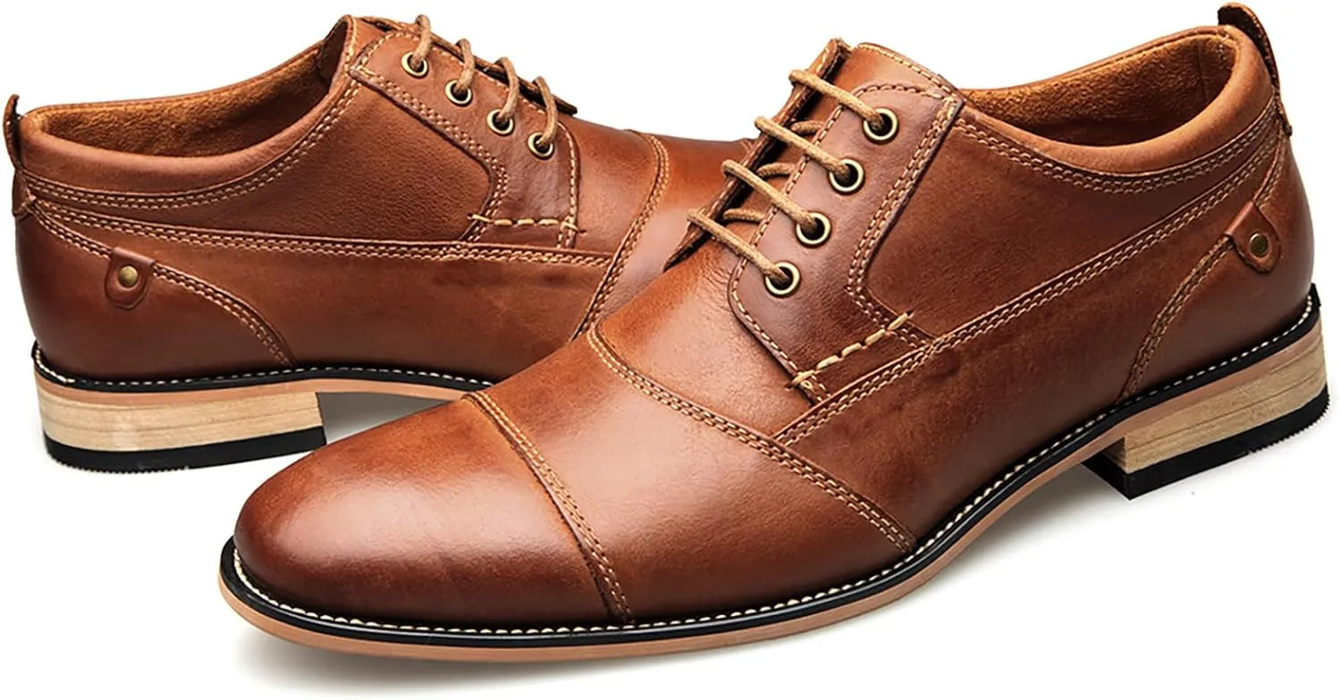 Men's Dress Shoes Leather Formal Business Oxford Derby Brogue Retro Dress Shoes for Men