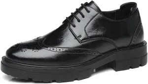 Men's Genuine Leather Platform Brogue Oxfords Shoes Mens Classic Lace-up Formal Dress Shoes