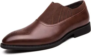 Men's Hand Stitched Brogue Patchwork Oxfords Shoes， Fashion Classic Round-Toe Low Top Leather Dress Shoes Business Formal Derby Shoes