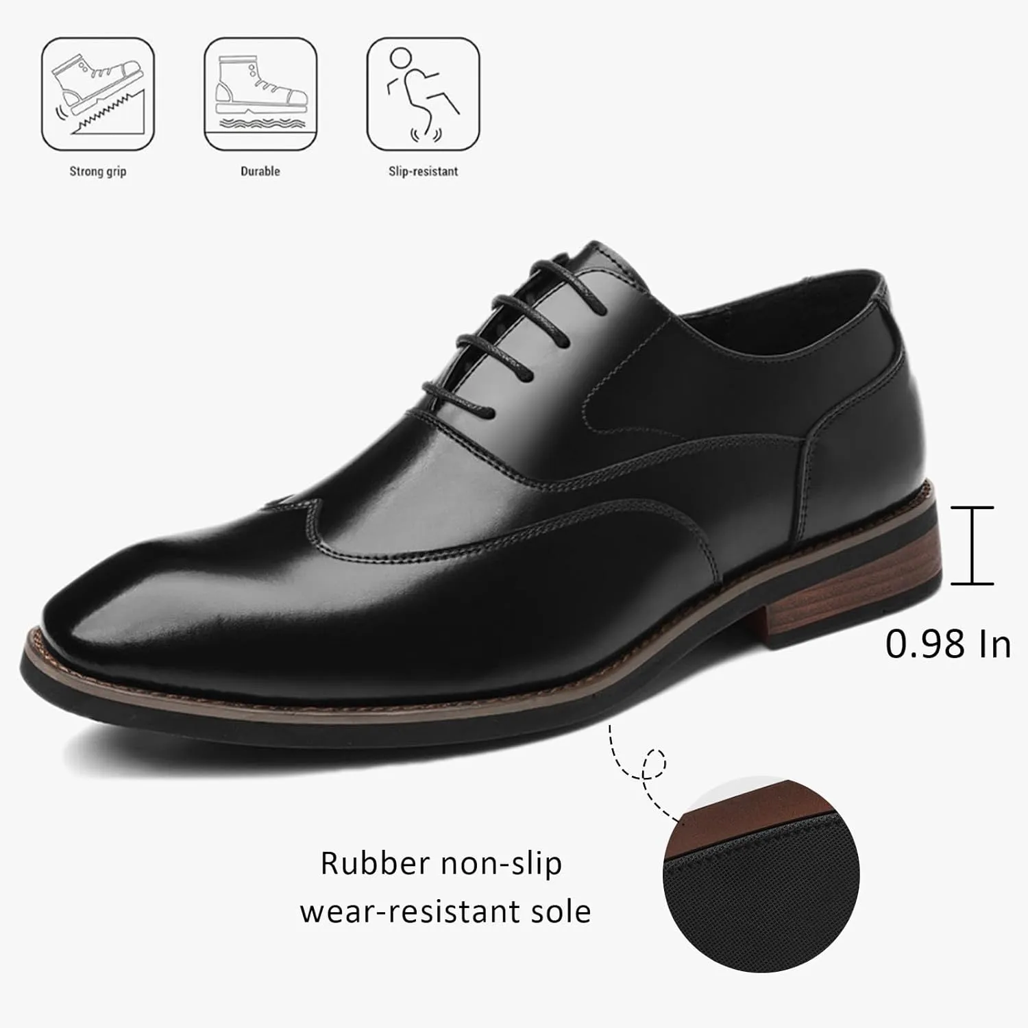 Men's Leather Brogue Wingtip Low Chunky Heel Lace-up Oxford Shoes Retro Gradient Pointed Toe Comfortable Non-Slip Slip On Derby Shoes Business Formal Party Wedding