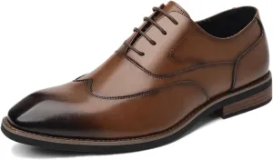 Men's Leather Brogue Wingtip Low Chunky Heel Lace-up Oxford Shoes Retro Gradient Pointed Toe Comfortable Non-Slip Slip On Derby Shoes Business Formal Party Wedding