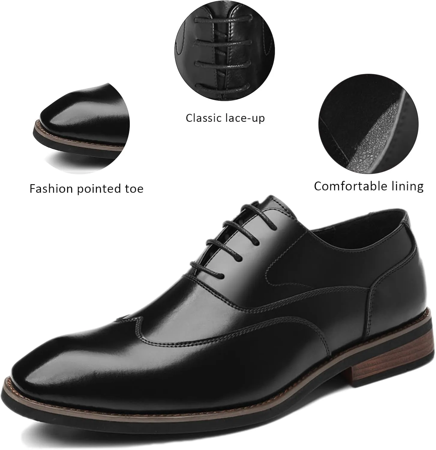 Men's Leather Brogue Wingtip Low Chunky Heel Lace-up Oxford Shoes Retro Gradient Pointed Toe Comfortable Non-Slip Slip On Derby Shoes Business Formal Party Wedding