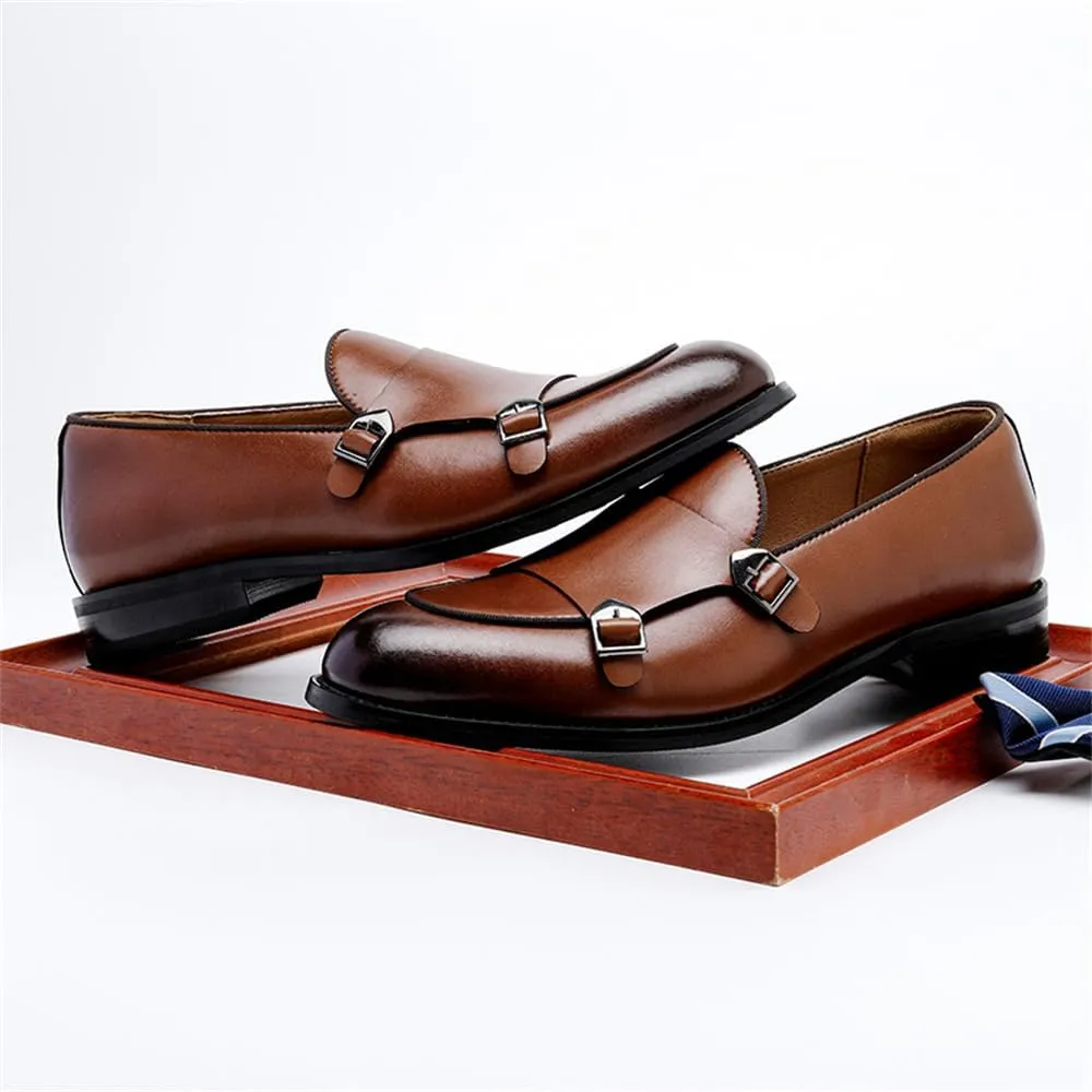 Mens Leather Double Monk Strap Loafer