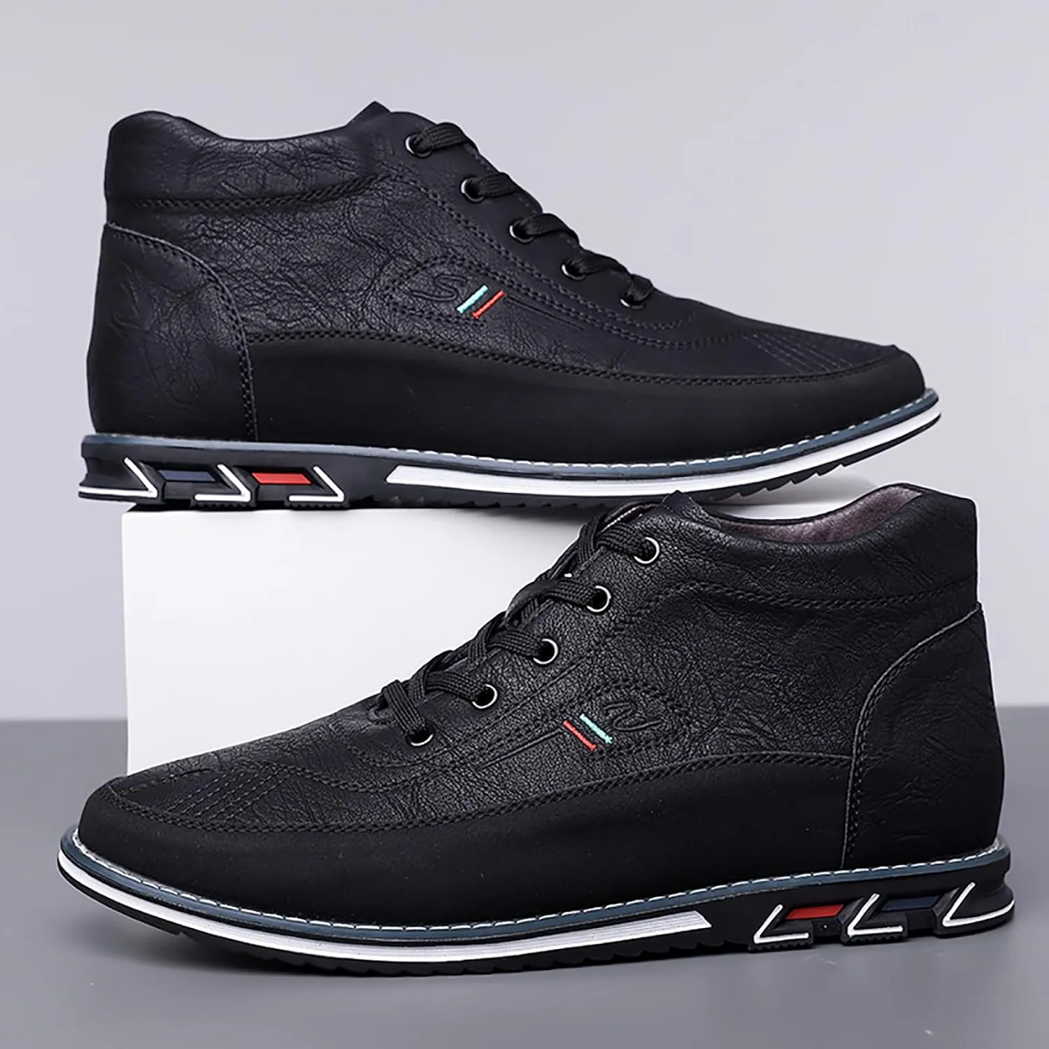 Men's Leather Lace Up Chukka Ankle Boots Casual Comfortable Round Toe Anti-slip Flat Oxford Booties for Office Driving Walking Sports Boots