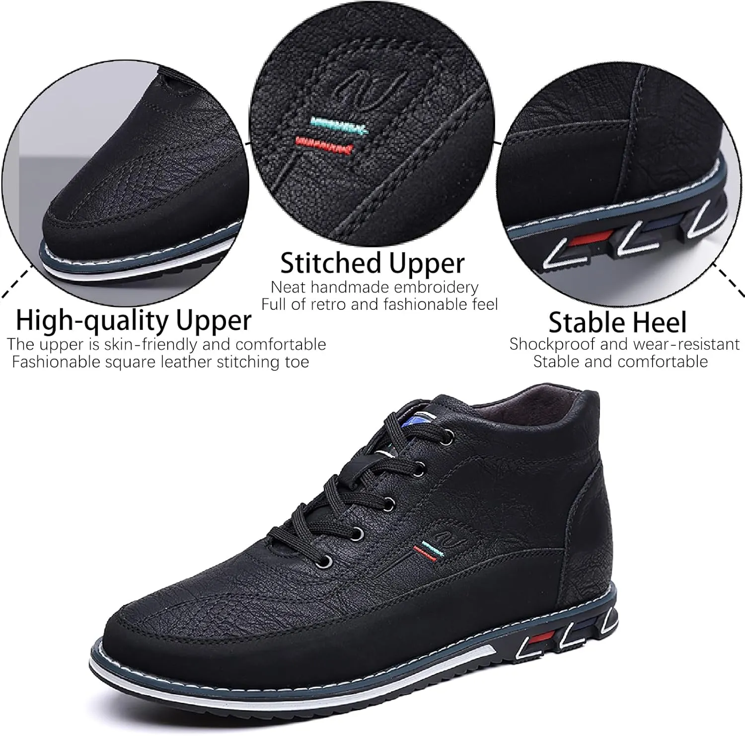 Men's Leather Lace Up Chukka Ankle Boots Casual Comfortable Round Toe Anti-slip Flat Oxford Booties for Office Driving Walking Sports Boots