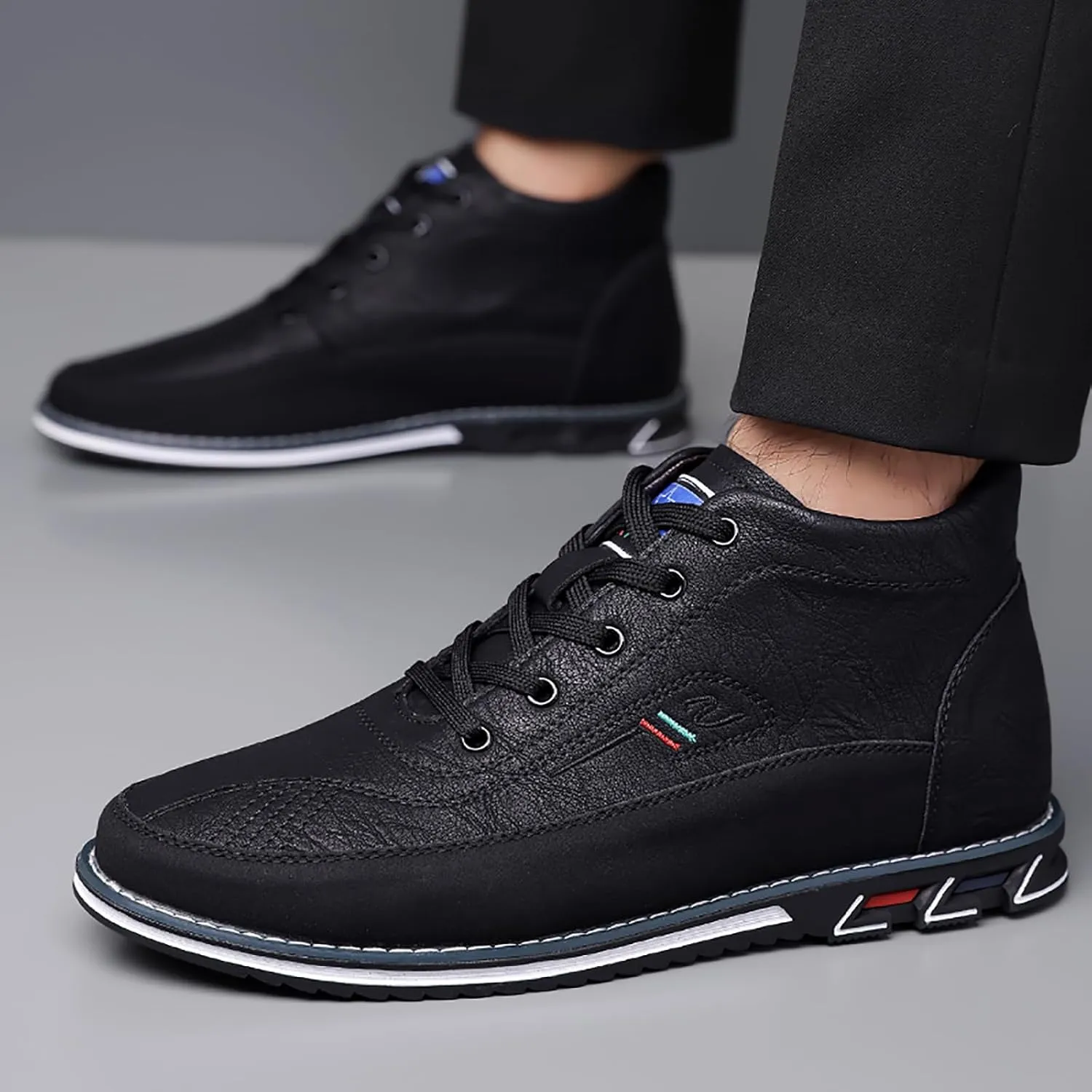 Men's Leather Lace Up Chukka Ankle Boots Casual Comfortable Round Toe Anti-slip Flat Oxford Booties for Office Driving Walking Sports Boots