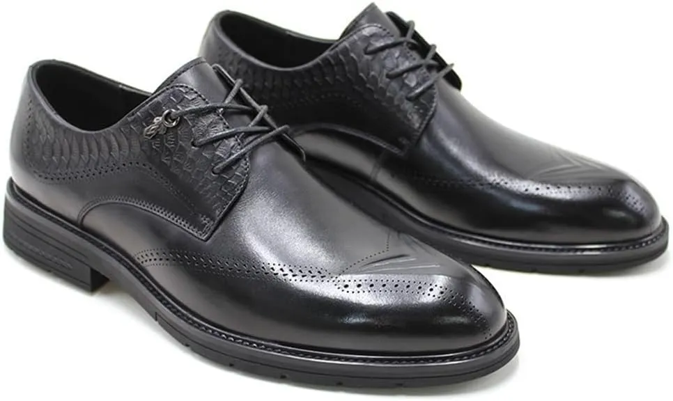 Men's Leather Men's Shoes Business Formal Wear Men's Leather Shoes High-end Top Layer Cowhide Brogue Carved Derby Shoes(Black,38)