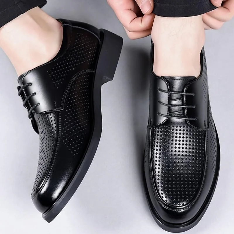 Men's Leather Oxfords Shoes Non-Slip Breathable Wingtip Brogue Shoes Lace Up Platform Tuxedo Dress Shoes(Black,10.5)