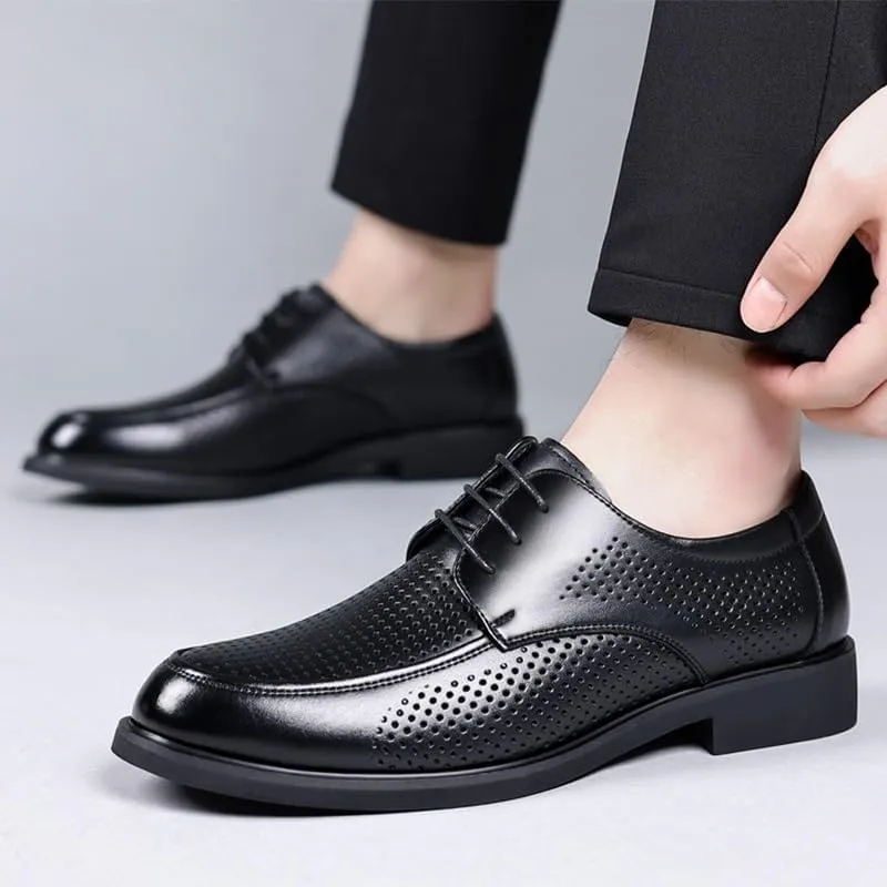 Men's Leather Oxfords Shoes Non-Slip Breathable Wingtip Brogue Shoes Lace Up Platform Tuxedo Dress Shoes(Black,10.5)