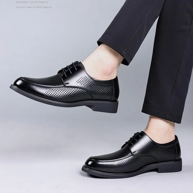 Men's Leather Oxfords Shoes Non-Slip Breathable Wingtip Brogue Shoes Lace Up Platform Tuxedo Dress Shoes(Black,10.5)