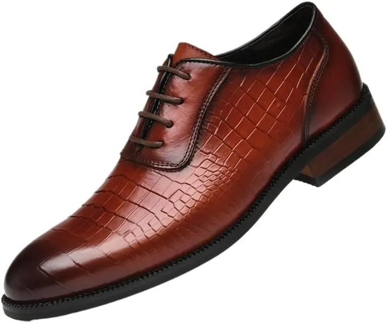 Men's Mid-Heel Leather Oxford Shoes - Comfortable Business Lace Up Dress Shoes for Men