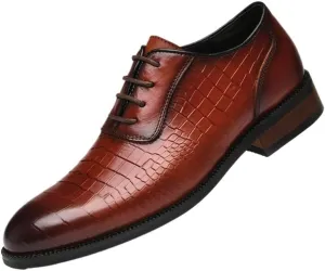 Men's Mid-Heel Leather Oxford Shoes - Comfortable Business Lace Up Dress Shoes for Men