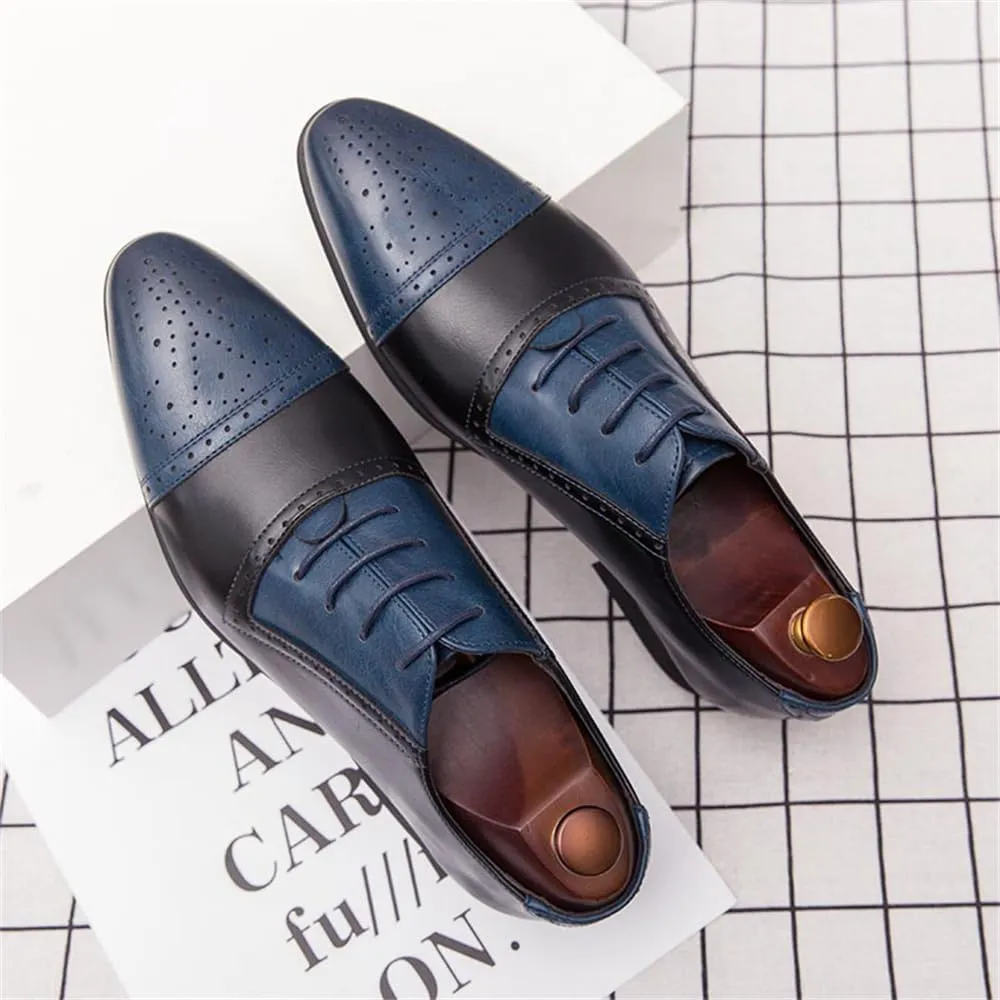 Men's Oxford Dress Shoes Multicolor Brogues Wing Tips Lace Up Patchwork Two Tone Color Round Toe