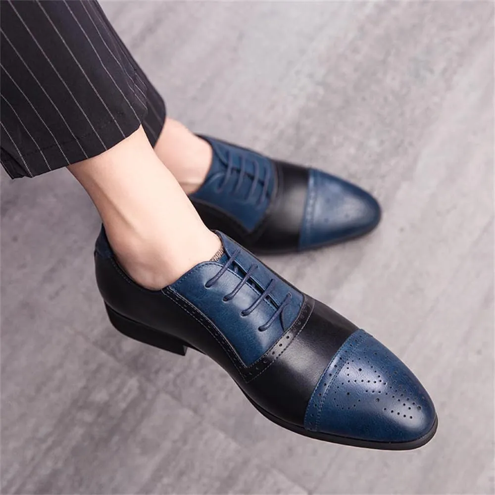 Men's Oxford Dress Shoes Multicolor Brogues Wing Tips Lace Up Patchwork Two Tone Color Round Toe