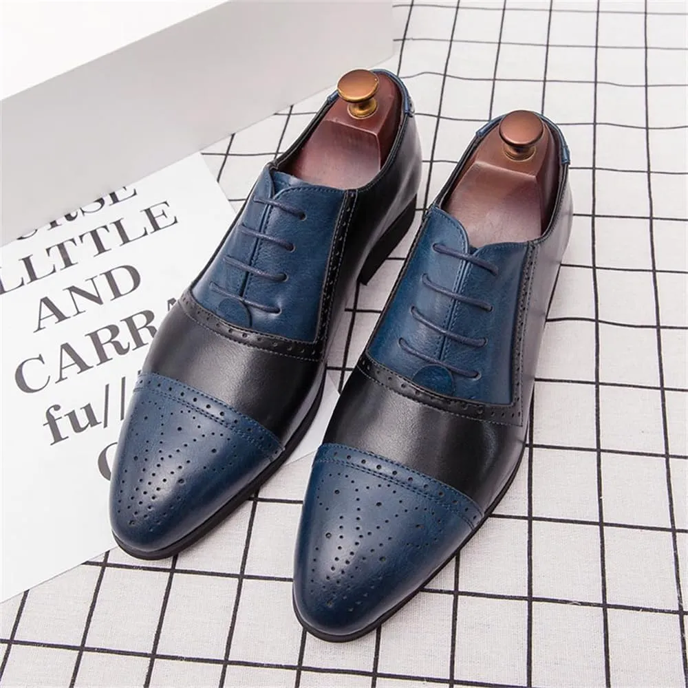 Men's Oxford Dress Shoes Multicolor Brogues Wing Tips Lace Up Patchwork Two Tone Color Round Toe