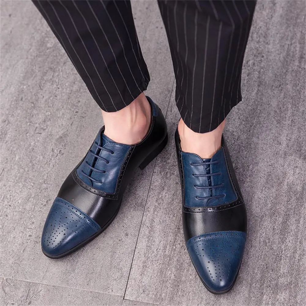 Men's Oxford Dress Shoes Multicolor Brogues Wing Tips Lace Up Patchwork Two Tone Color Round Toe