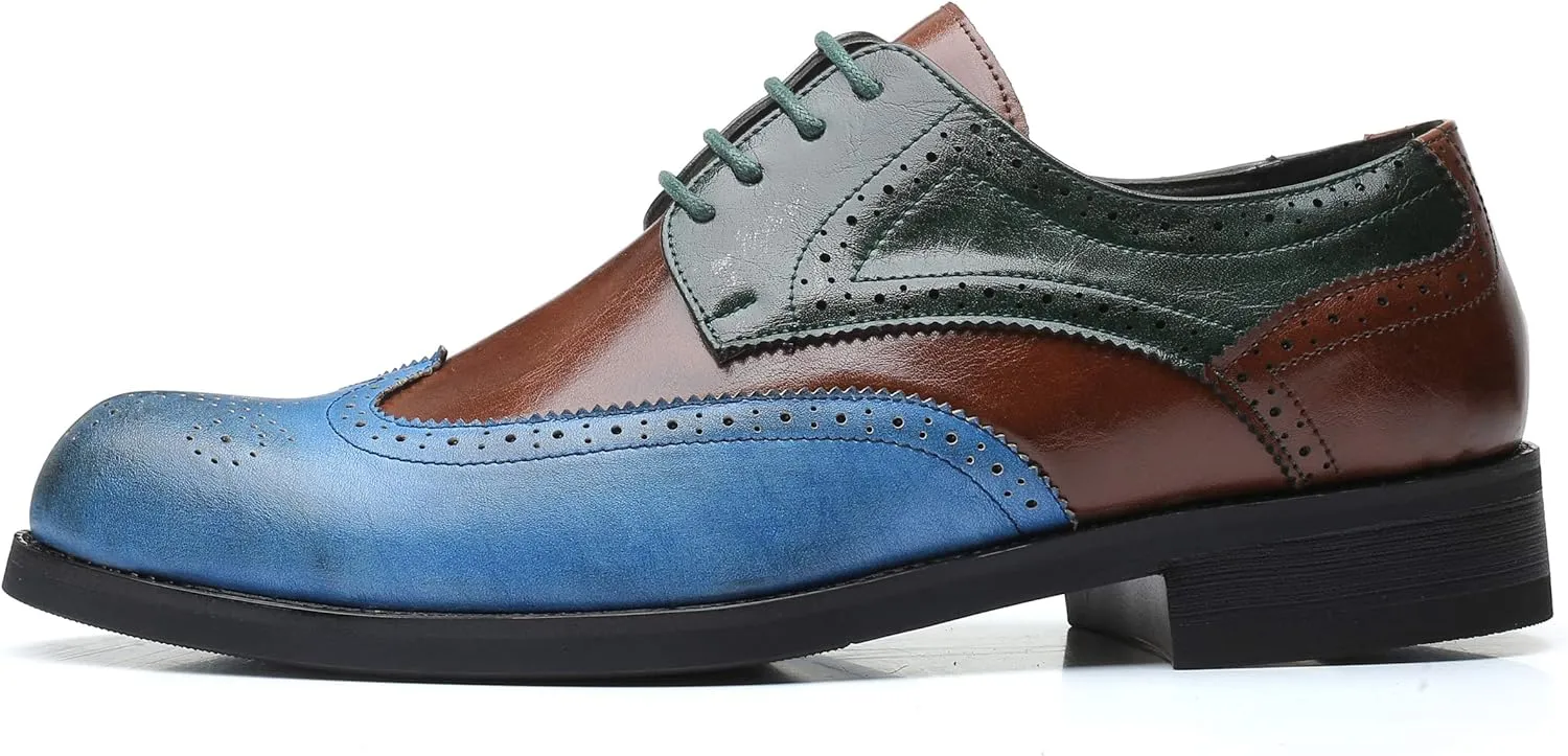 Mens Oxford Stylish Brogue Tricolor Wingtip Formal Lace Up Dress Shoes