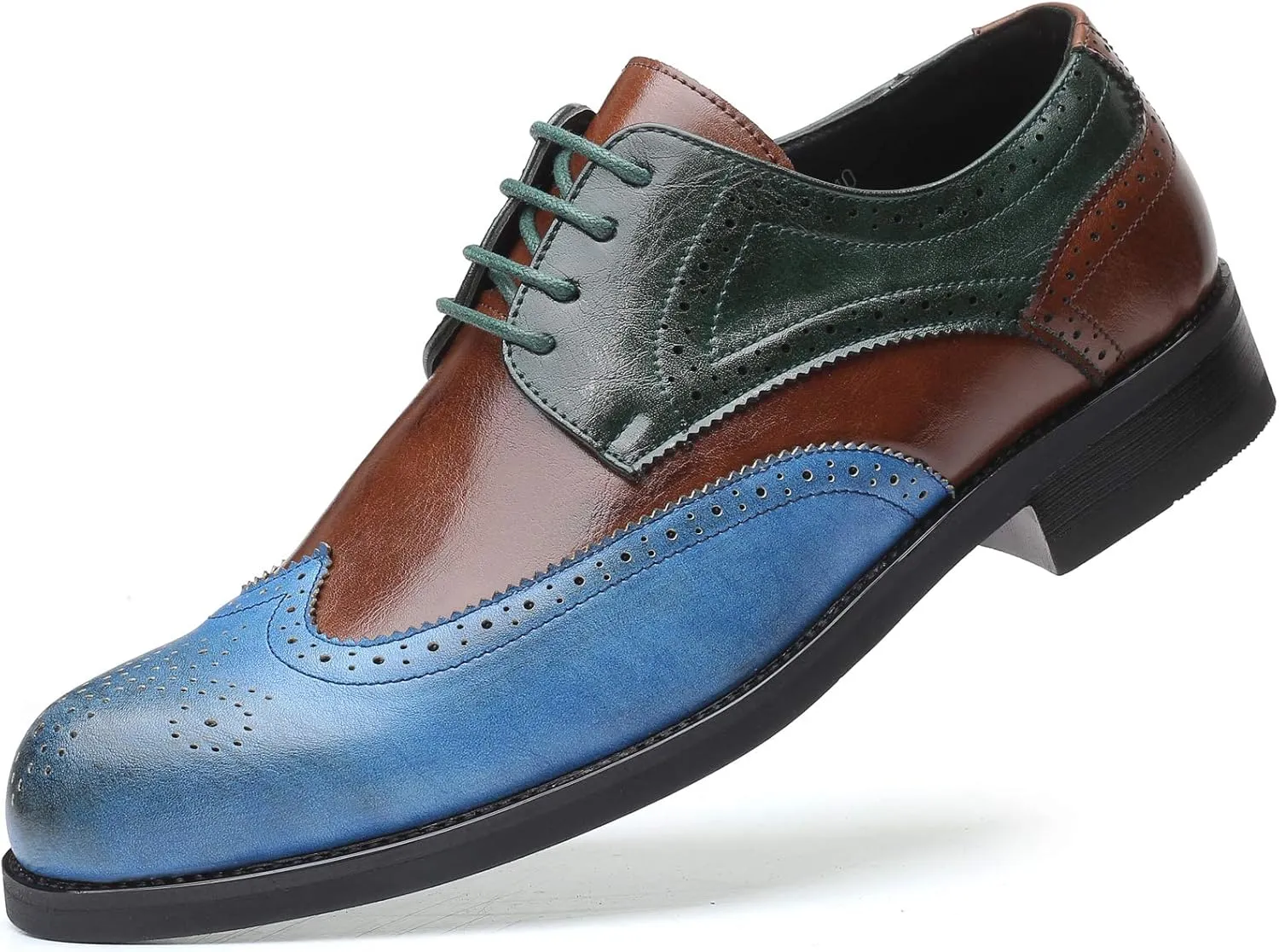 Mens Oxford Stylish Brogue Tricolor Wingtip Formal Lace Up Dress Shoes