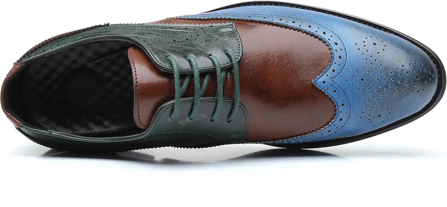 Mens Oxford Stylish Brogue Tricolor Wingtip Formal Lace Up Dress Shoes