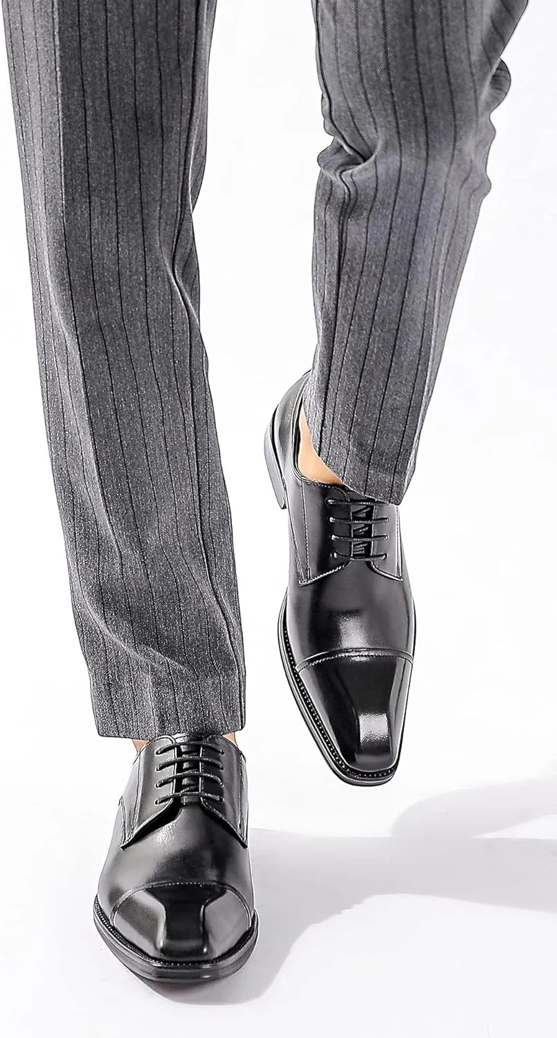Men's Oxfords Formal Dress Classic Lace-up Cap Toe Derby Genuine Leather Fashion Comfortable Suit Shoes Buinsess Casual Prom Wedding Tuxedo Shoes for Men