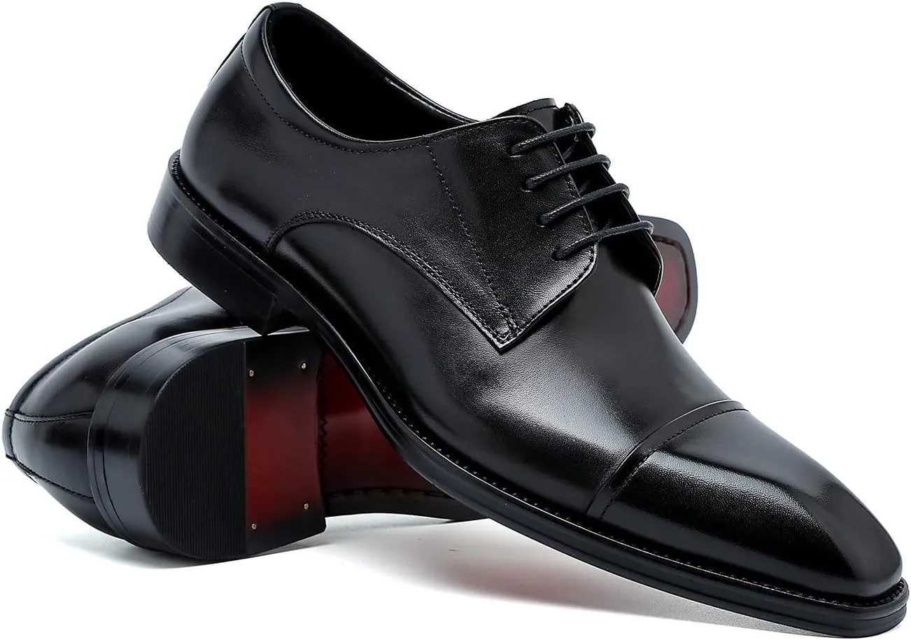 Men's Oxfords Formal Dress Classic Lace-up Cap Toe Derby Genuine Leather Fashion Comfortable Suit Shoes Buinsess Casual Prom Wedding Tuxedo Shoes for Men