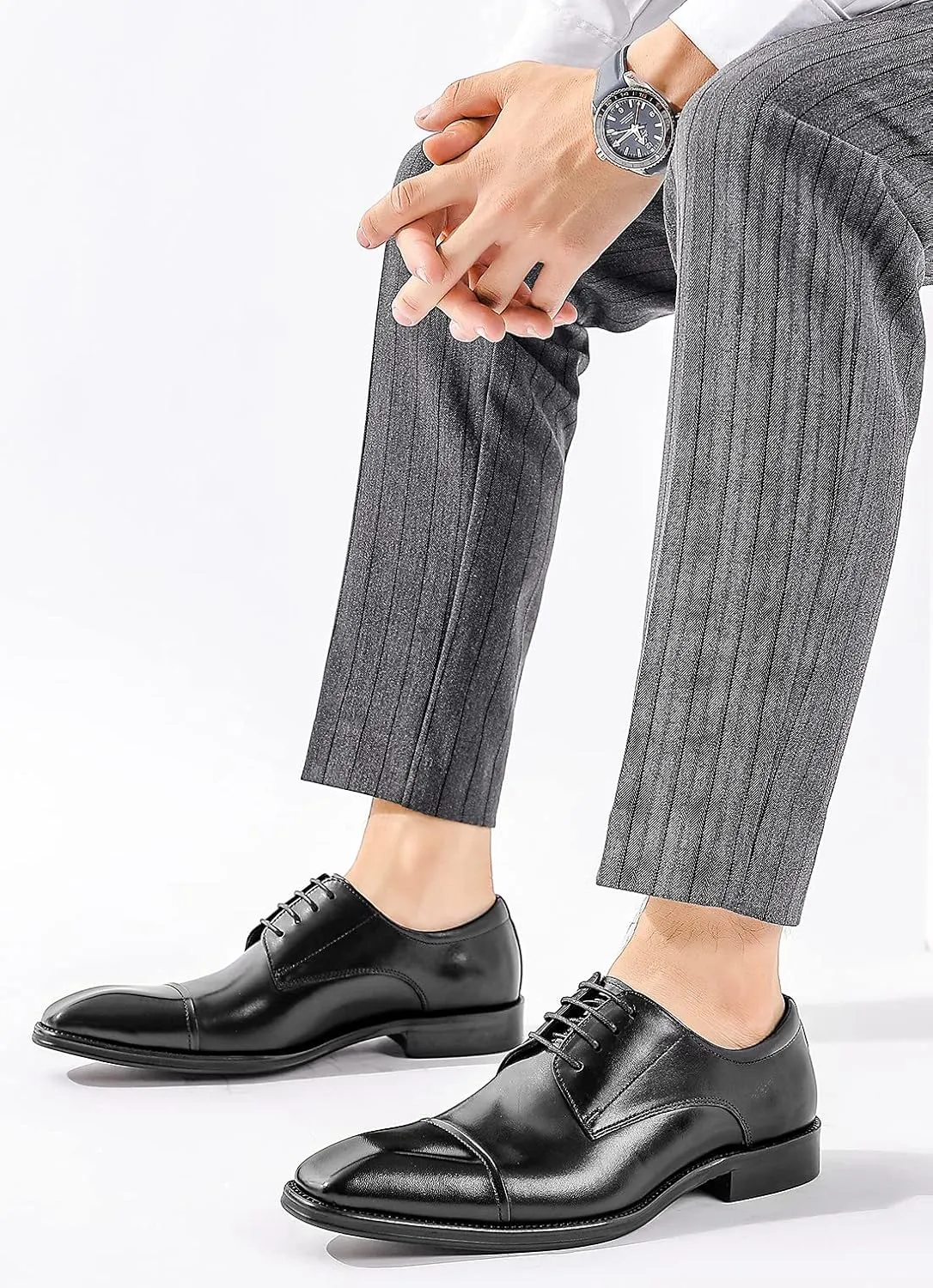 Men's Oxfords Formal Dress Classic Lace-up Cap Toe Derby Genuine Leather Fashion Comfortable Suit Shoes Buinsess Casual Prom Wedding Tuxedo Shoes for Men