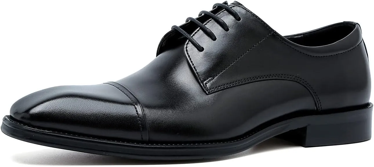 Men's Oxfords Formal Dress Classic Lace-up Cap Toe Derby Genuine Leather Fashion Comfortable Suit Shoes Buinsess Casual Prom Wedding Tuxedo Shoes for Men
