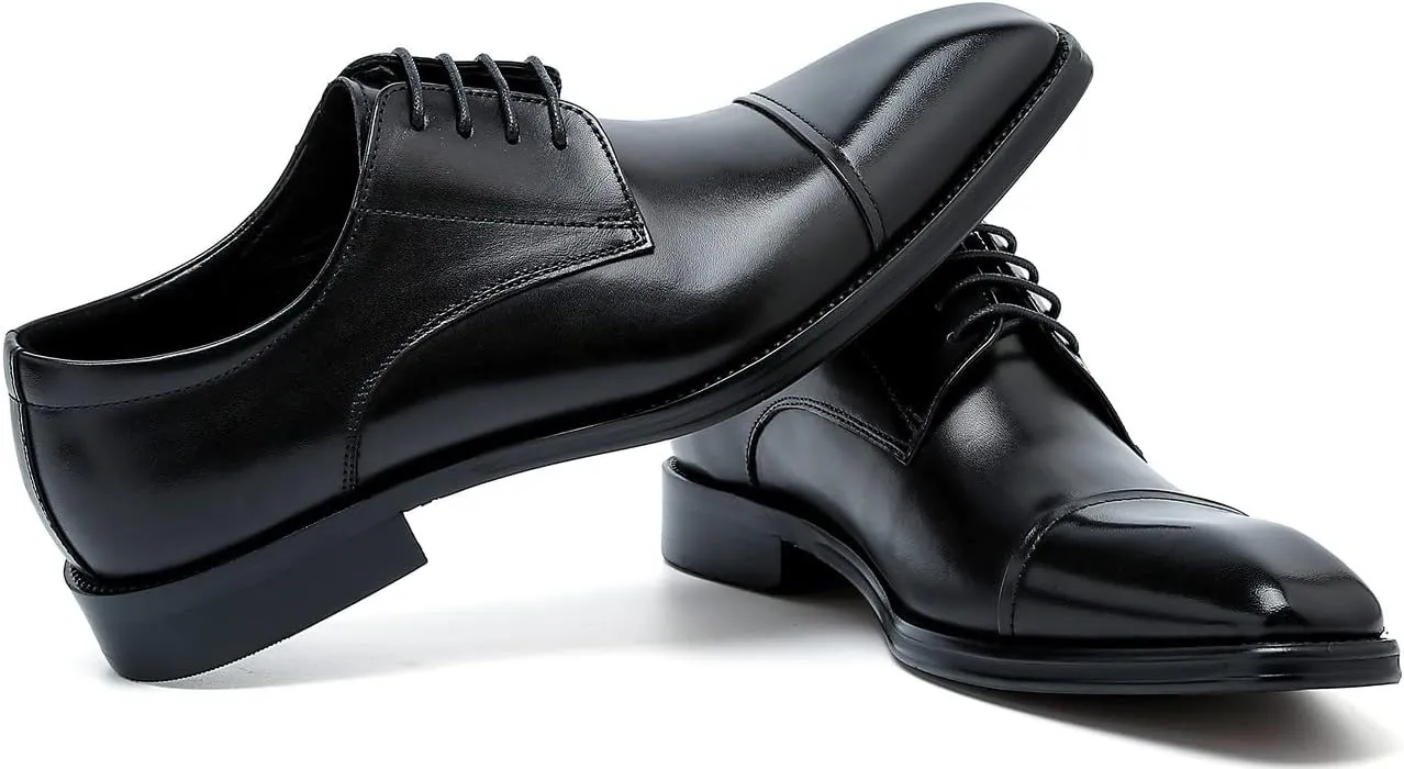 Men's Oxfords Formal Dress Classic Lace-up Cap Toe Derby Genuine Leather Fashion Comfortable Suit Shoes Buinsess Casual Prom Wedding Tuxedo Shoes for Men