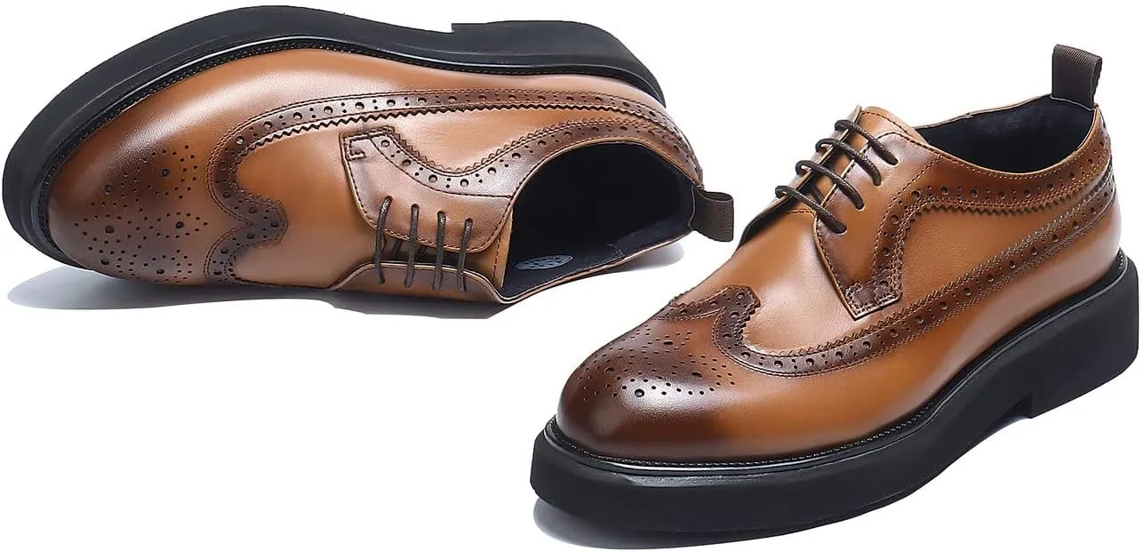 Men's Oxfords Formal Dress Wingtip Brogue Classic Lace-up Derby Genuine Leather Fashion Comfortable Shoes Buinsess Casual Prom Wedding Tuxedo Shoes for Men