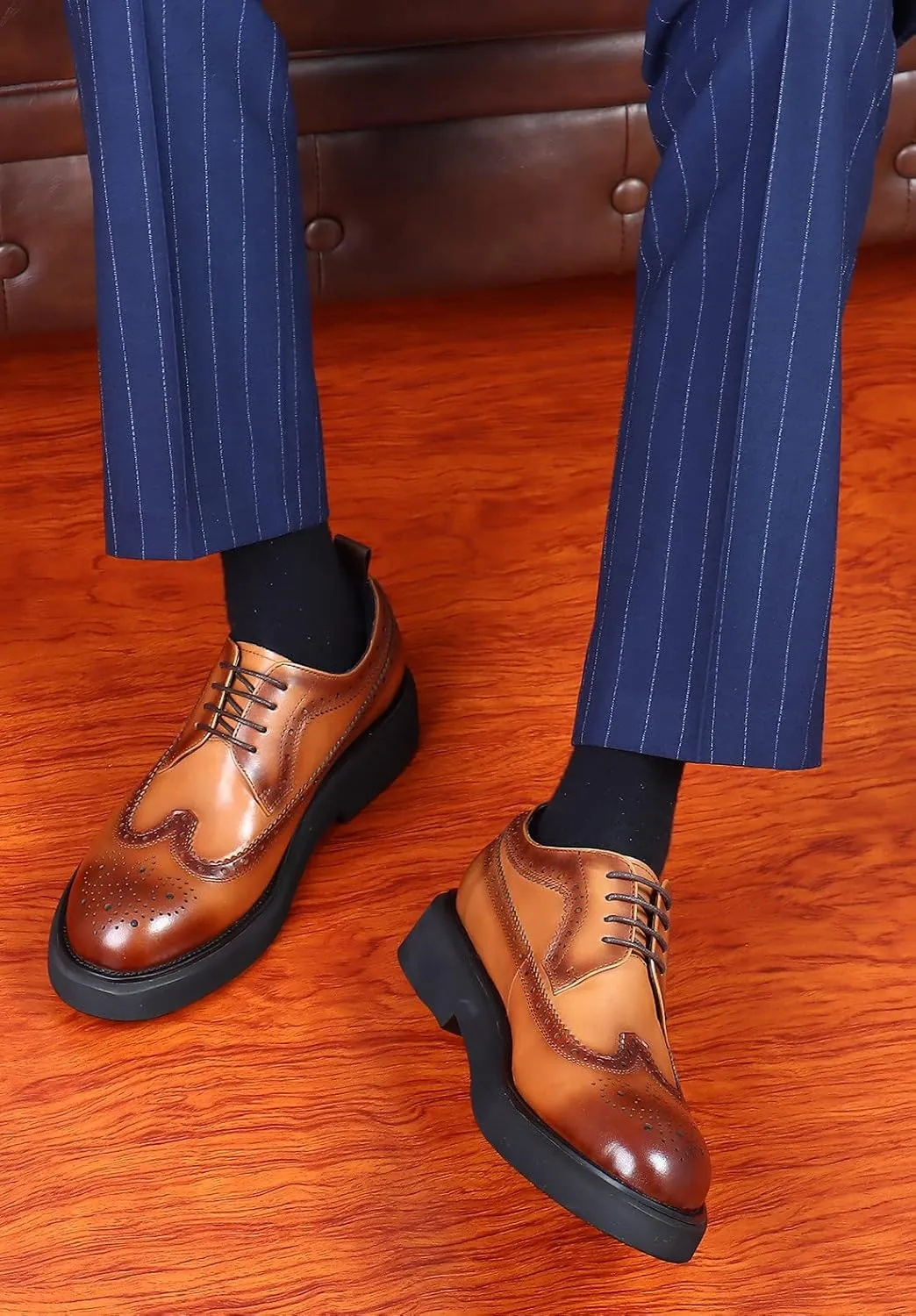 Men's Oxfords Formal Dress Wingtip Brogue Classic Lace-up Derby Genuine Leather Fashion Comfortable Shoes Buinsess Casual Prom Wedding Tuxedo Shoes for Men