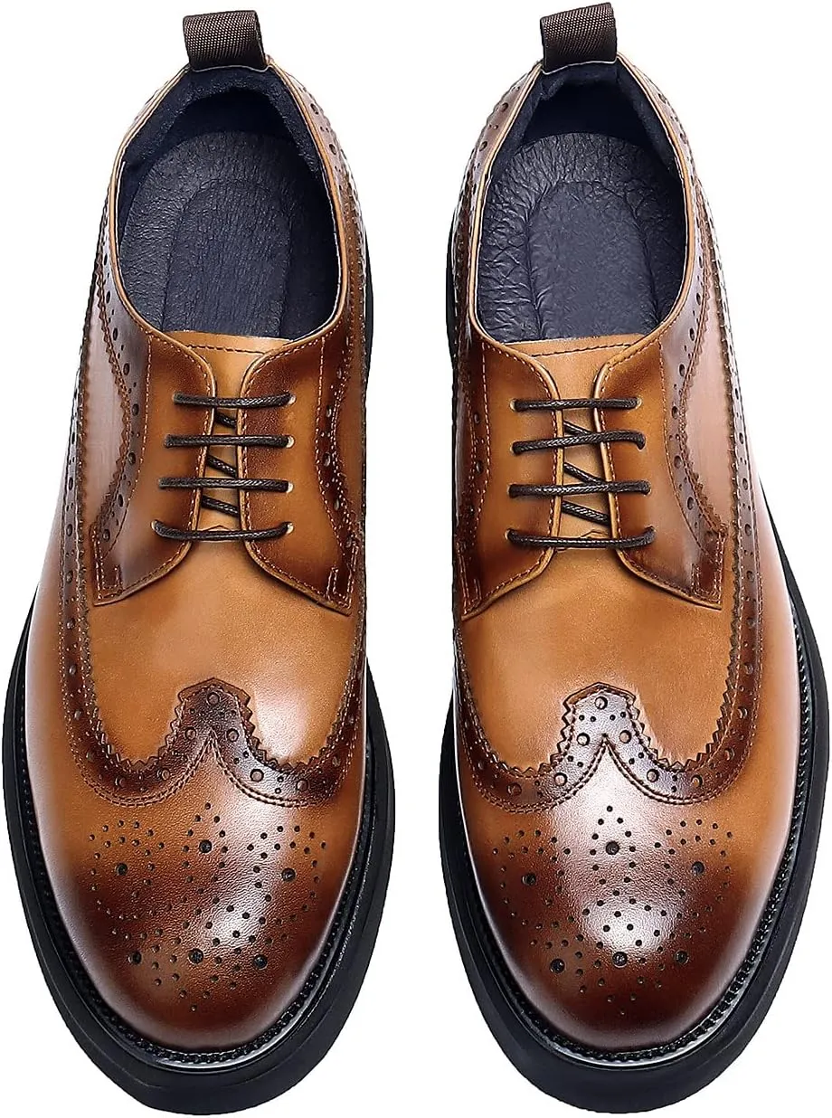 Men's Oxfords Formal Dress Wingtip Brogue Classic Lace-up Derby Genuine Leather Fashion Comfortable Shoes Buinsess Casual Prom Wedding Tuxedo Shoes for Men
