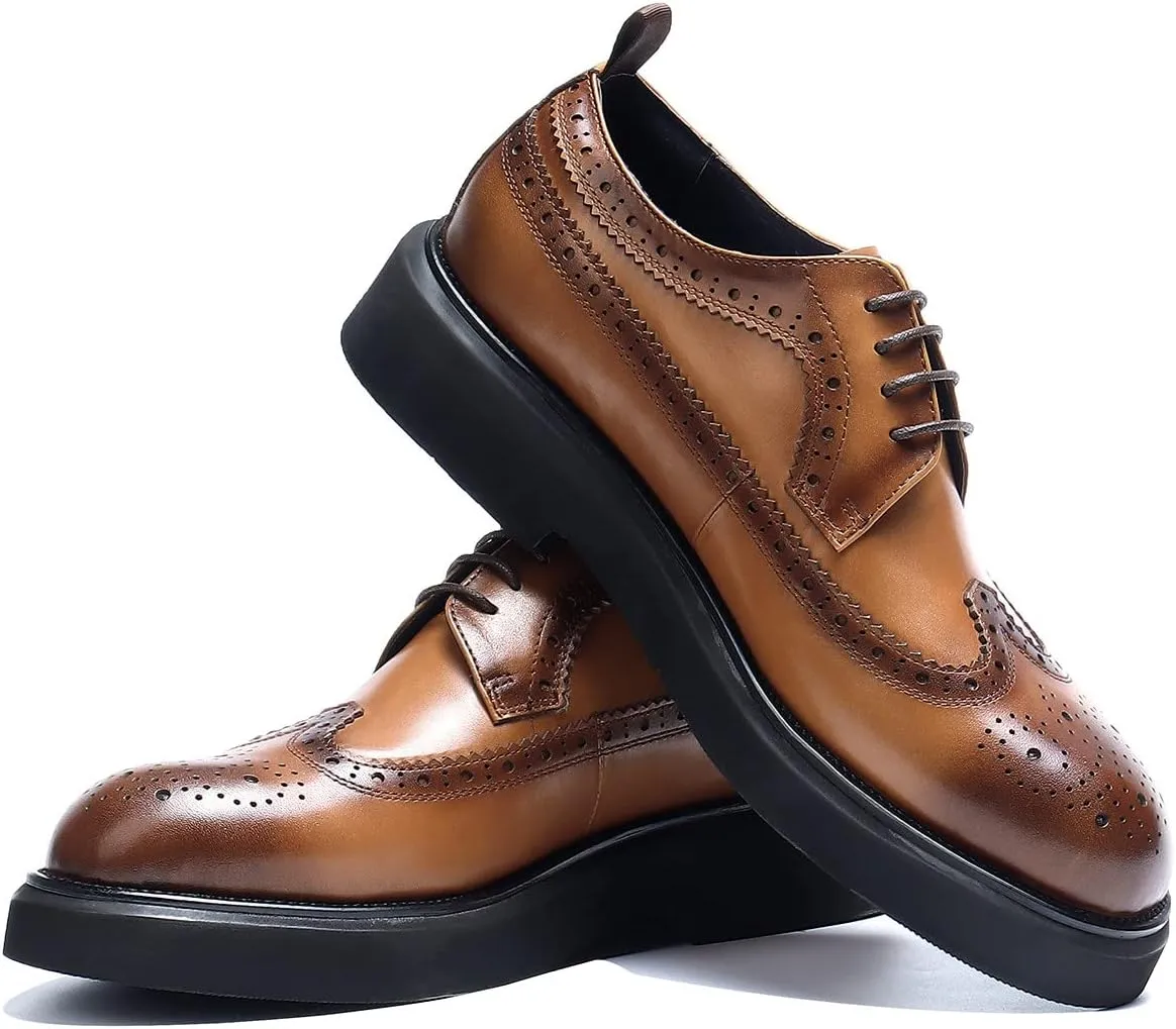 Men's Oxfords Formal Dress Wingtip Brogue Classic Lace-up Derby Genuine Leather Fashion Comfortable Shoes Buinsess Casual Prom Wedding Tuxedo Shoes for Men