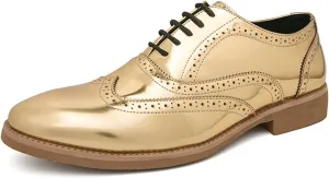 Men's Patent Leather Brogue Low Heel Oxfords Fashion Classic Round-Toe Lace Up Wing Tips Carved Business Dress Derby Shoes Casual Comfortable Formal Work Wedding Shoes