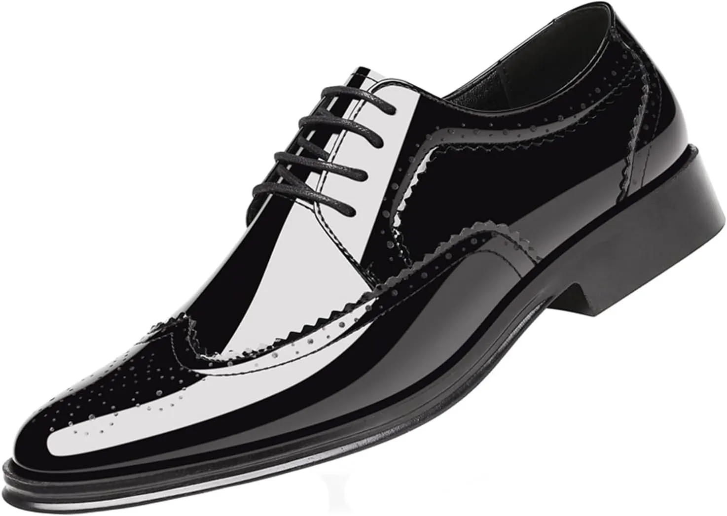 Men's Patent Leather Wingtip Carving Brogue Dress Shoes Fashion Classic Cap Toe Lace Up Low Top Oxfords Shoes Casual Business Formal Derby Shoes