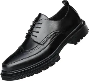 Men's Platform Dress Shoes Vintage Leather Brogue Wingtip Oxfords Classic Lace-up Lug Sole Casual Derby Shoes