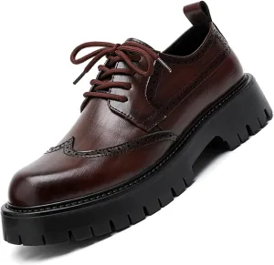 Men's Platform Wingtip Brogue Dress Shoes Vintage Leather Oxford Derby Shoes Casual Work Business Dress Office Shoes