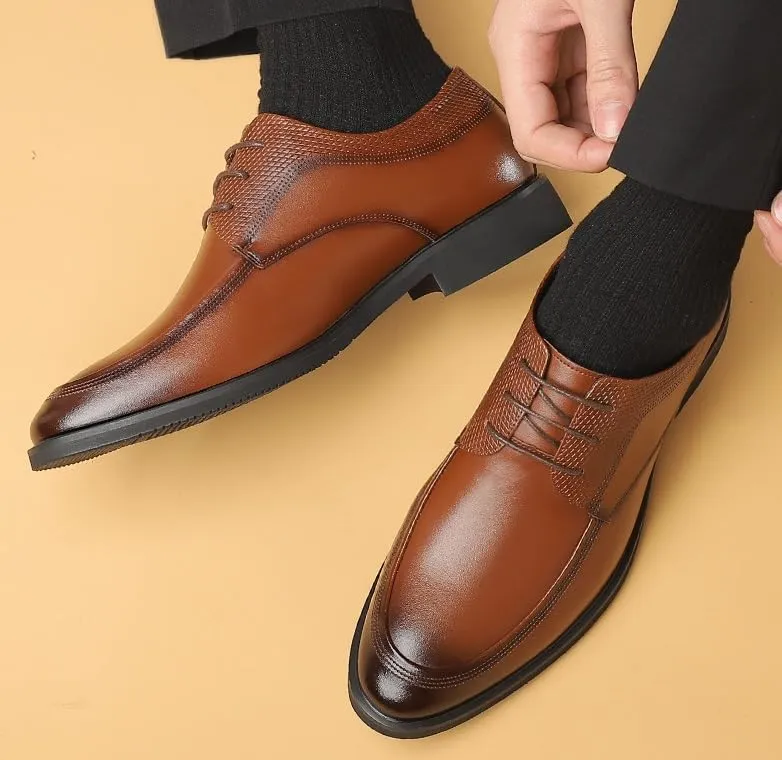 Men's Platform Wingtip Brogue Oxfords Shoes Genuine Leather Lace-Up Men Dress Shoes Comfortable Formal Casual Brogue Shoes