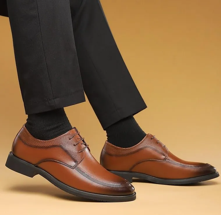 Men's Platform Wingtip Brogue Oxfords Shoes Genuine Leather Lace-Up Men Dress Shoes Comfortable Formal Casual Brogue Shoes