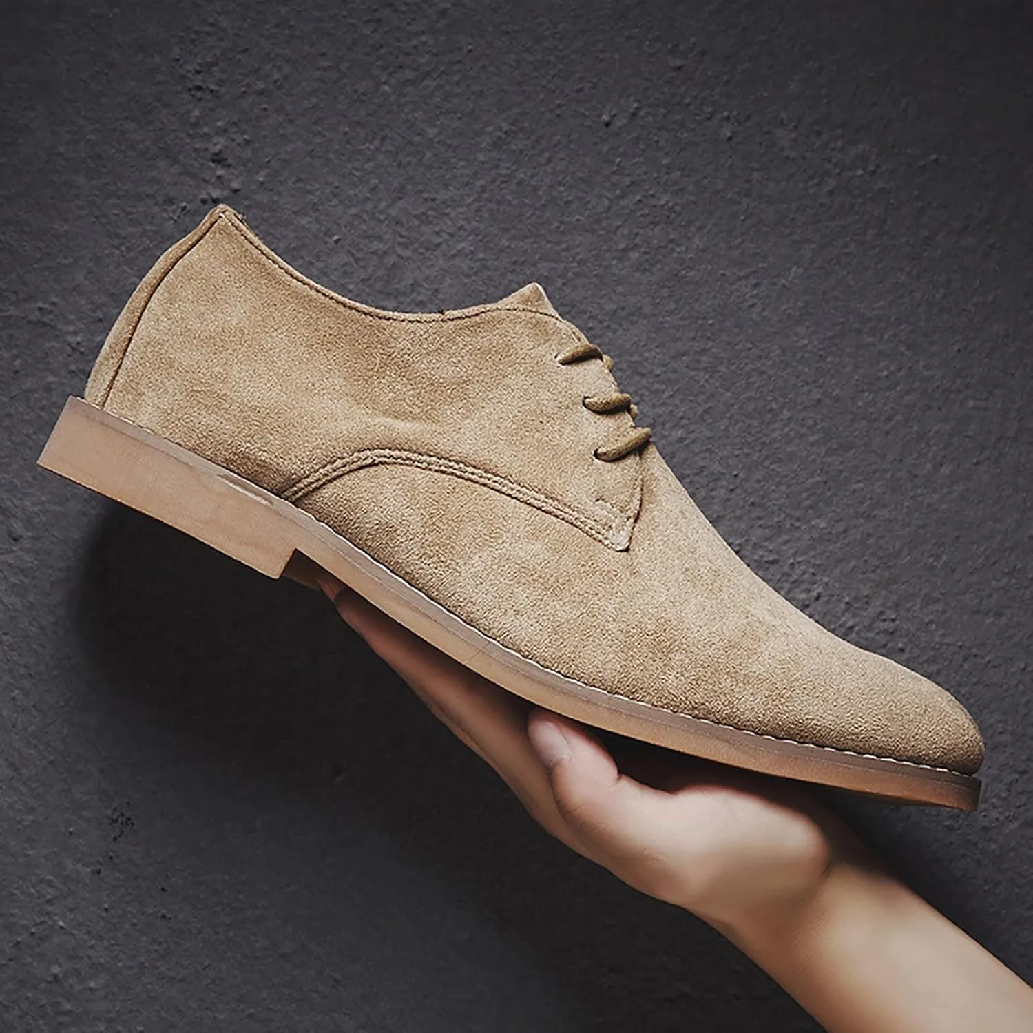Men's Suede Pointed Toe Casual Business Oxford Shoes Classic Modern Lace-Up Derby Brogue Dress Shoes for Work Wedding Party Prom