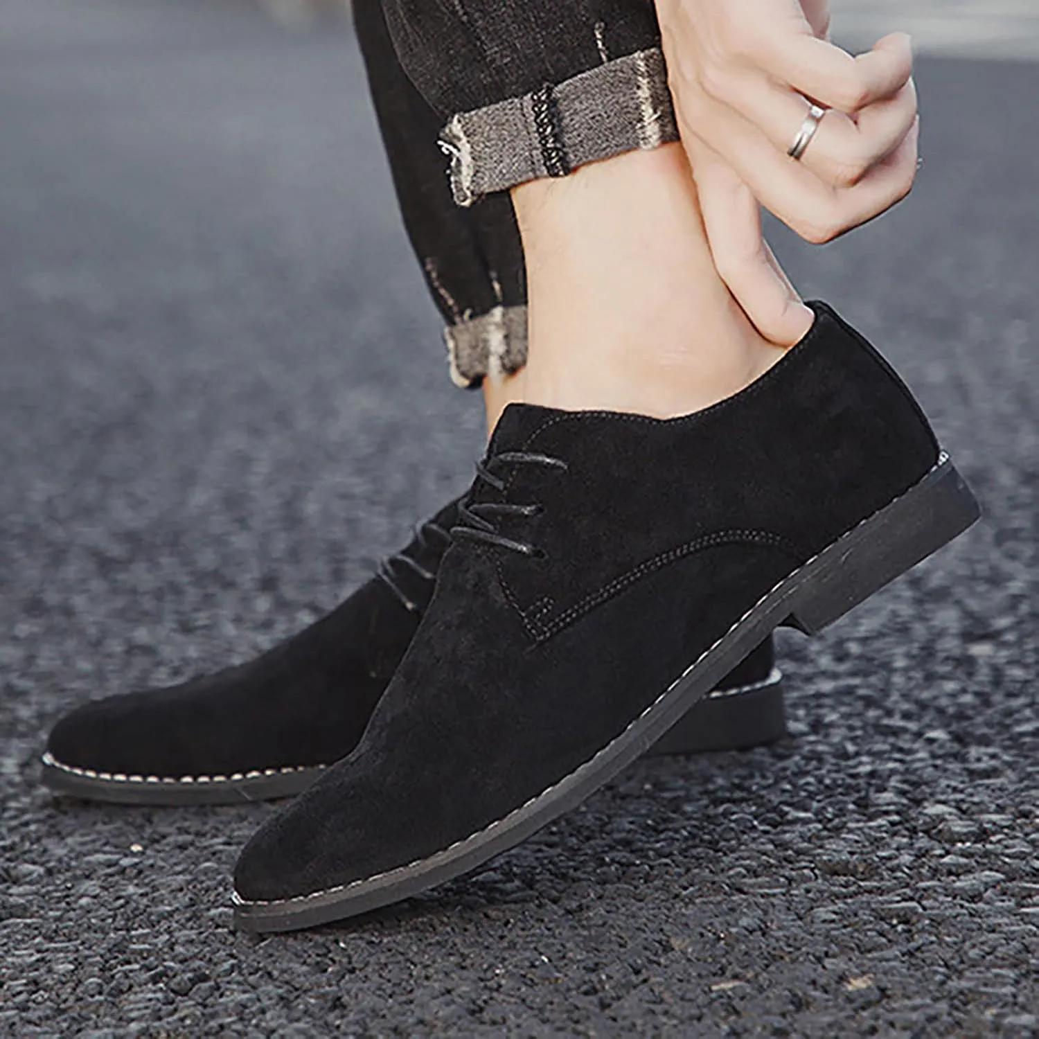 Men's Suede Pointed Toe Casual Business Oxford Shoes Classic Modern Lace-Up Derby Brogue Dress Shoes for Work Wedding Party Prom