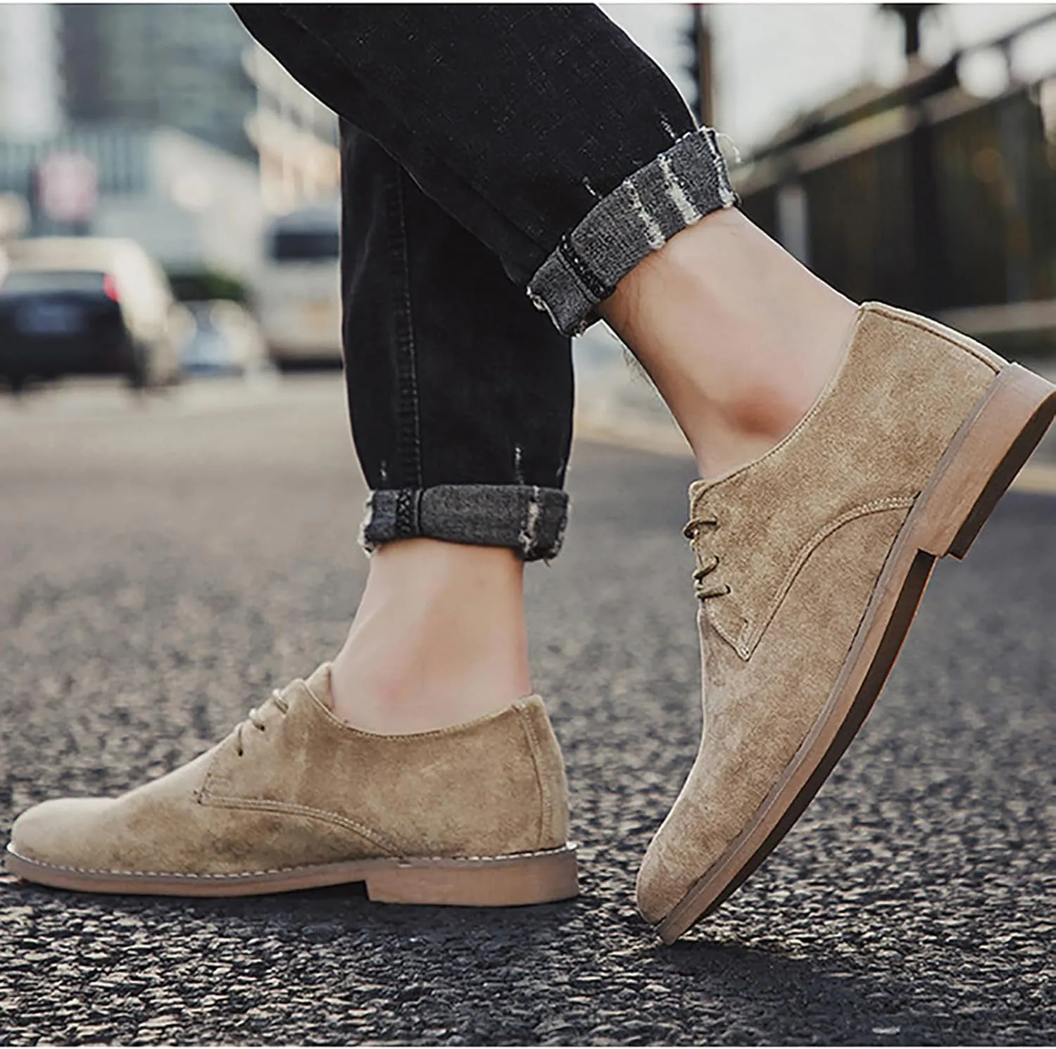 Men's Suede Pointed Toe Casual Business Oxford Shoes Classic Modern Lace-Up Derby Brogue Dress Shoes for Work Wedding Party Prom