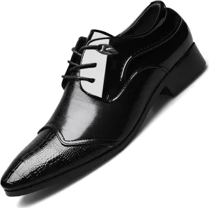 Men's Vintage Cap Toe Dress Shoes Formal Business Casual Lace Up Oxford Suit Tuxedo Patent Leather Shoes for Men