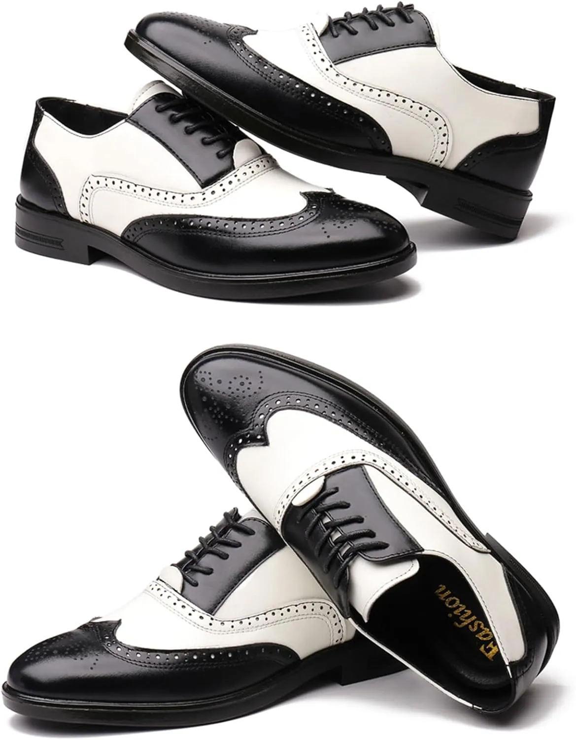 Men's Wingtip Patchwork Two Tone Brogue Oxfords Shoes Fashion Hand Stitched Round-Toe Lace up Low Top Leather Dress Shoes Comfortable Casual Business Formal Derby Shoes