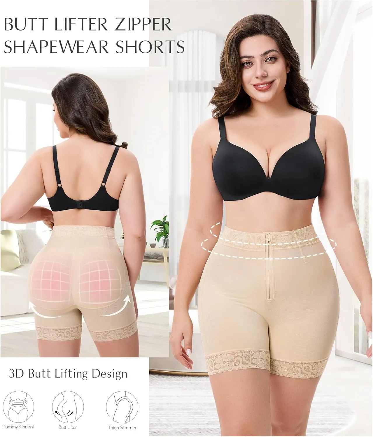 MERYOSZ Tummy Control Panties Butt Lifting Shapewear Shorts for Women Zipper Body Shaper Shorts Thigh Slimmer Underwear