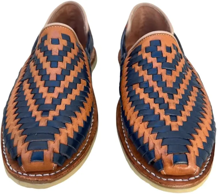 Mexico en la Piel Leather Shoes for Men, Checkered Braided Handmade Loafer Sandals