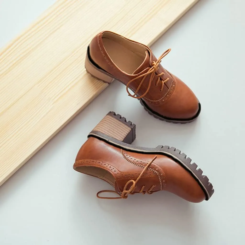 MIOKE Women's Casual Lace Up Pump Oxfords Round Toe Suede Platform Chunky Mid Heel Vintage Dress Shoes