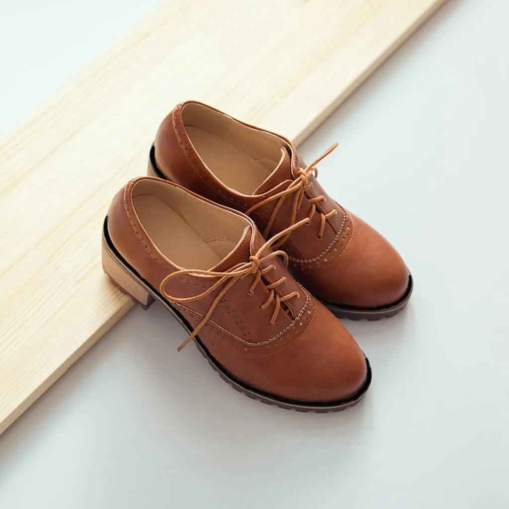 MIOKE Women's Casual Lace Up Pump Oxfords Round Toe Suede Platform Chunky Mid Heel Vintage Dress Shoes