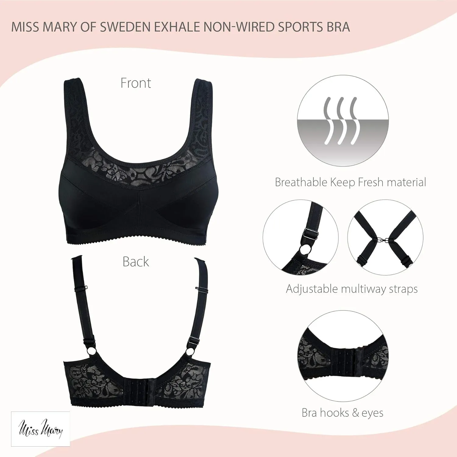 Miss Mary of Sweden Exhale Womens Non-Wired Medium Impact Sports Bra