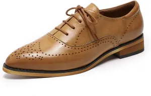 Mona flying Women's Leather Perforated Lace-up Oxfords Brogue Derby Shoes for Ladies