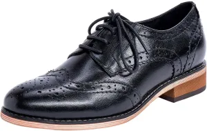 Mona flying Women's Leather Perforated Lace-up Oxfords Brogue Wingtip Derby Shoes for ladis Women